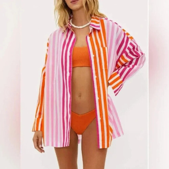 Beach Riot Alexa Top Size Large Petite Sunset Stripes Coverup Beach Vacation - Picture 1 of 10